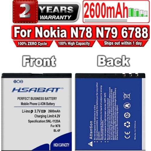 HSABAT BL-6F 2500mAh battery For Nokia N78 N79 6788 6788I N95 8G Batteries