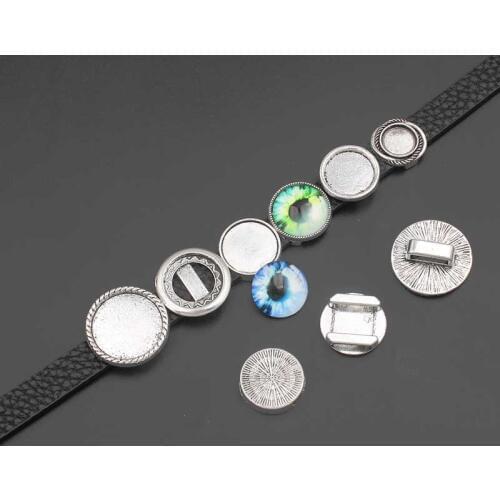 10pcs Silver Color Slider Spacer Blanks Bezel 14mm 16mm Setting Cabochon Beads For 10*2mm Flat Leather Bracelet Jewelry Making
