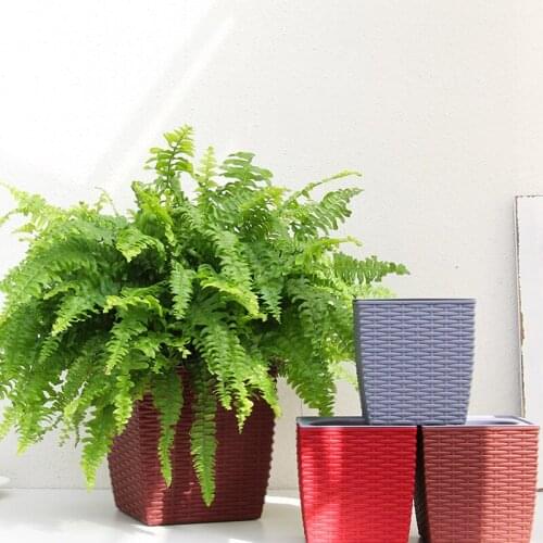 Color Plastic Self Watering Plant Pot Lmitate Rattan Lazy Home Decorative Flower Pots Square Garden Pots For Succulent