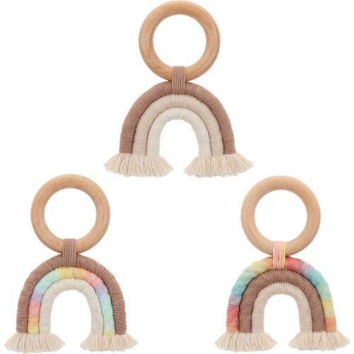 Baby Teething Ring Rainbow Tassel Macrame Wooden Boho Baby Teether Stroller Gift Decoration Toys Shower Gift