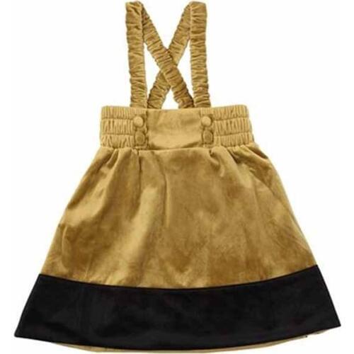 Children Girls Strap Dress Black Gold Patchwork Corduroy Dress Students Wear Fashion New Strap Dresses Kids Girls Tutu Clothes