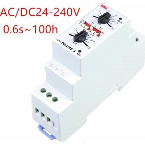 DHC19S-S Dubbele Set Herhalingscyclus DIN Rail Mouting Tijdrelais AC/DC24-240V Ingang Timer