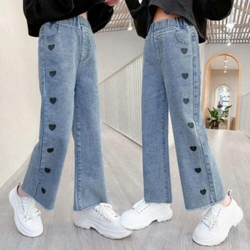 Jeans For Girls Heart Pattern Girls Jeans Pants Casual Style Jeans For Children Spring Autumn Childrens Clothing 6 8 10 12 14