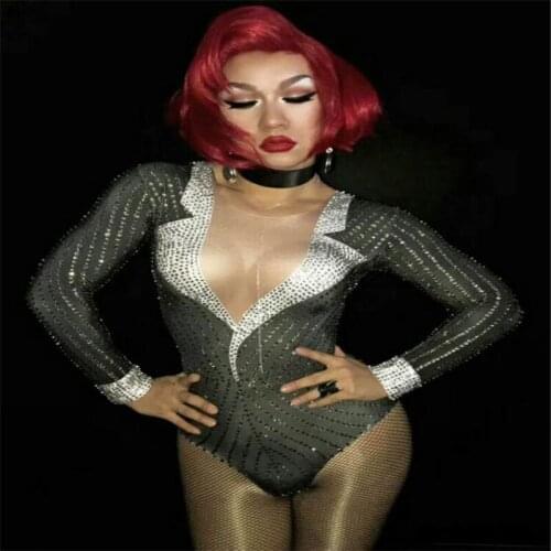 F75 Black sexy female jumpsuit dj ds singer stage wears bodysuit party outfit bar performance prom ballroom costumes pole dress