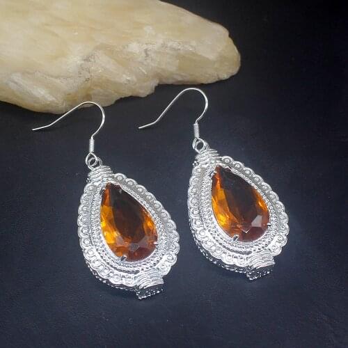 Gemstonefactory Big Promotion Single 925 Silver Queen Design Honey Topaz Dangle Drop Earrings Jewelry for Women Mom 20213752