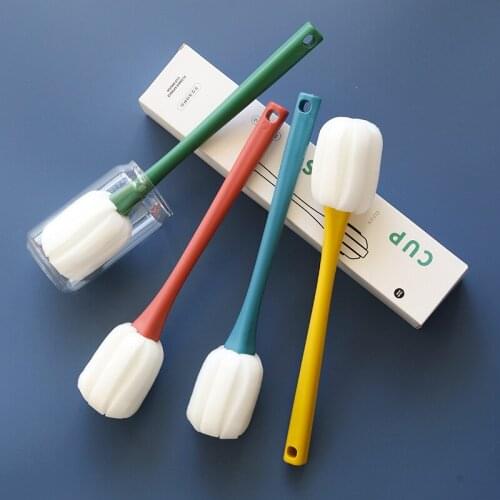 1Set PP Sponge Long Handle Cleaning Brush With Replaceable Sponge Kitchen Bathroom Accessories For Glass Bottle Cup Mug Vase