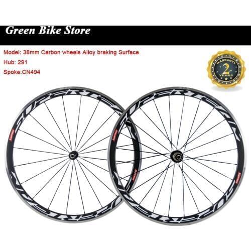 SUPERTEAM Toray 700C Clincher Carbon Bicycle Wheelset Alloy Carbon Wheel 38mm Road Wheel with Aluminium Braking Surface