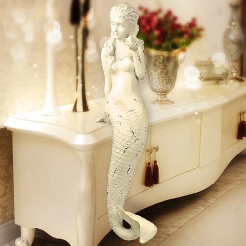 Creative Mermaid Statue Resin Plaster Like Crafts Home Decoration Ornaments White Plaster Portrait Sculpture Art Sketch