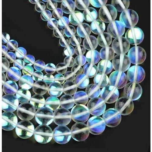 YHBZRET White Flash Crystal Glitte Moon Stone 6/8/10mm Round Loose Beads For Jewelry Making DIY Bracelet accessories Strand 15