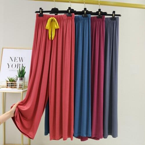 Summer plus size wide-leg pants womens thin modal fall feeling casual pants loose and thin high-waist straight-leg trousers