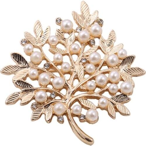 Fashion New Imitation Pearl Leaf Branch Tree Branch Maple Tree Corsage Brooch Accessories Wholesale