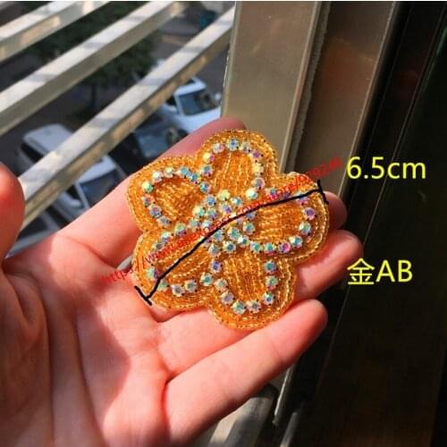 Fashion gold AB crystal flower trimmings for garments accessory yellow flower crystal applique for coat hat dress decoration