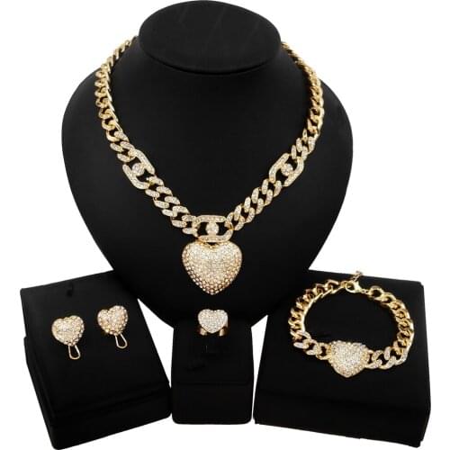 Yulaili New Womens Cuban I Love You Big Heart Jewelry Set Hip Hop Style Cuban Chain Gypsophila Bridal Indian Jewelry Sets gifts