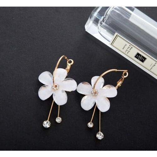 2021 New Korean 6 Petal Acrylic Zircon Tassel Earrings Brincos OorbellenTransparent Earrings Wholesale Womens Earrings
