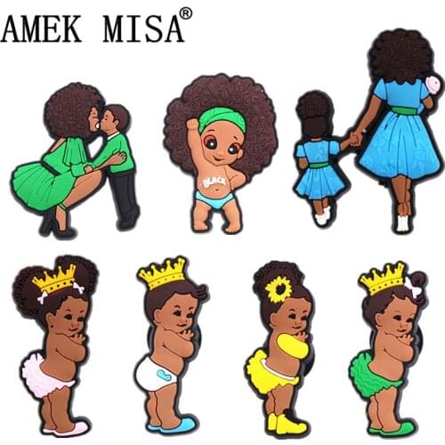 Novelty Black Baby Shoe Charms Accessories Cute Black Children PVC Shoe Decoration Designer for croc jibz Kids X-mas Party Gifts