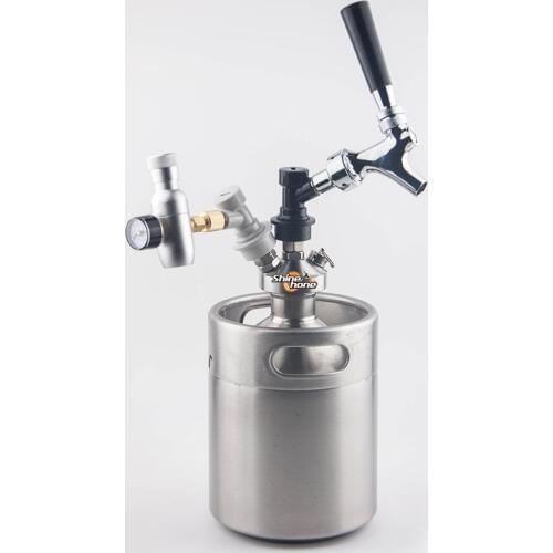 New 2018 Stainless Steel 2L Mini Beer Growler + Mini Keg Dispenser with beer tap + Co2 keg charger kit