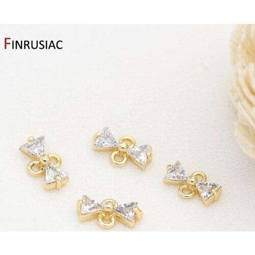 Wholesale 14k Gold Plated Zircon Small Mini Bow Connectors Charm Accessories For Bracelets Earrings Jewelry Making DIY Part