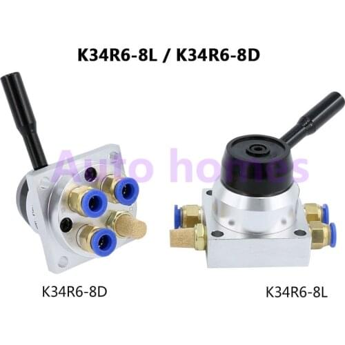 Pneumatic air hand control valve 4 way 3 position K34R6-8L K34R6-8D Port 1/4" BSP Manual valve with fittings 6/8/10/12mm