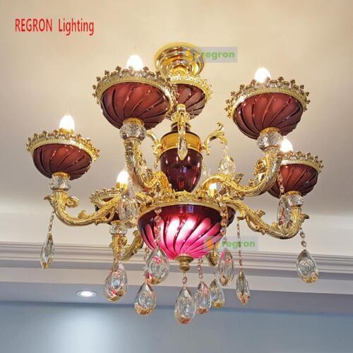 Art studio pendant Purple Crystal Chandelier Led fixtures For Wedding Dining Room Lounge Retro Pastoral Hanging Lamp Lampadario