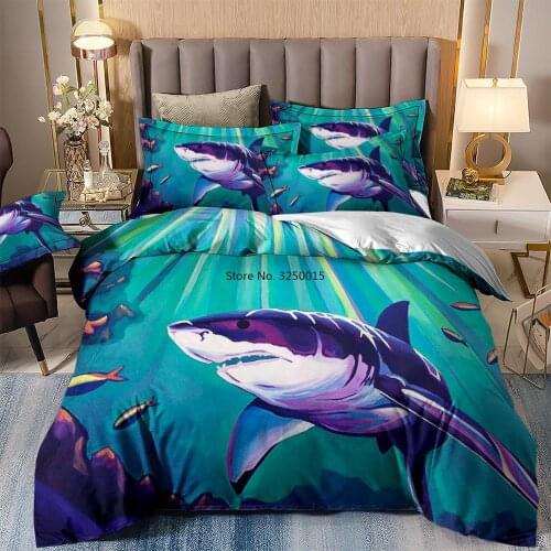 Bedding Shark Fish Bedding Set Kids Duvet Quilt Cover Single Double Twin Queen King Bedclothes Home Textiles