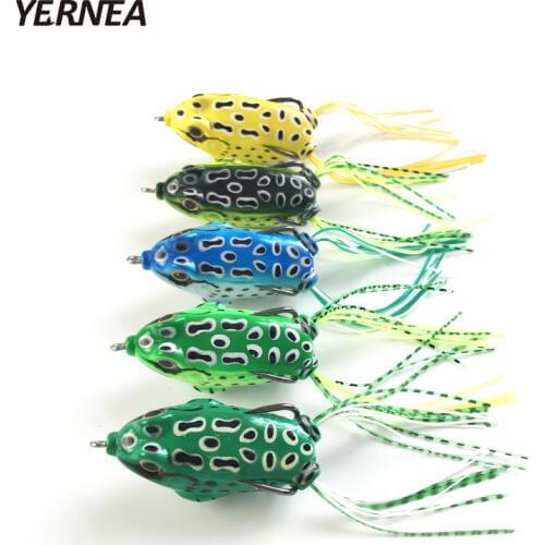 Yernea 5pcs/Lot 5 Colors Soft Tube Bait Plastic Fishing Lures Frog Lure Treble Hooks Artificial Soft Bait Topwater Ray Frog