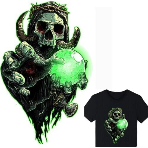 Pulaqi Skull Heat Transfer On Clothes Vinyl Printed Iron On Transfer For Clothing DIY Ironing Stickers Thermal Applique Decor F