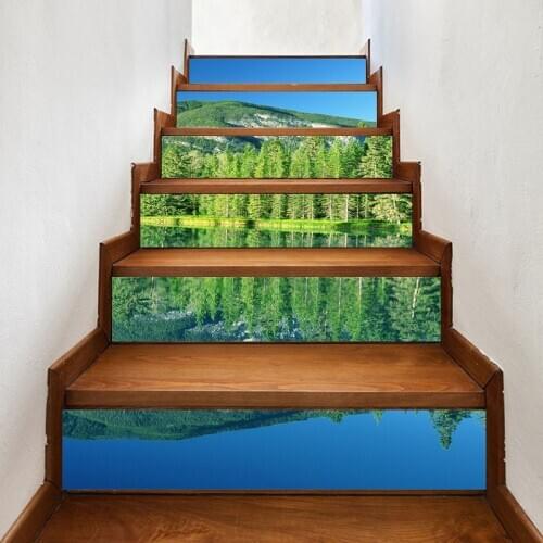 DIY Stair Sticker Mountain Lot Tree Self Adhesive Gift Decal Home Decor Paper for Living Room PVC Waterproof 3D Print Photo Art