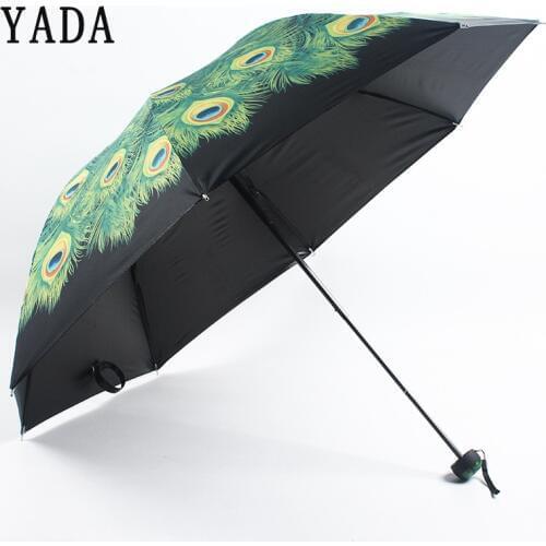 YADA Cartoon Peacock Feather Umbrella Folding Rainy Fruit Orange Umbrellas Anti-UV Girls Boys Lovely Animal Umbrella Gift YD240