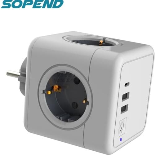 Sopend 16A AC 250v Power Strip Socket EU Standard with Switch+Type C USB Powercube Power Adapter Socket Extended Outlet Wireless