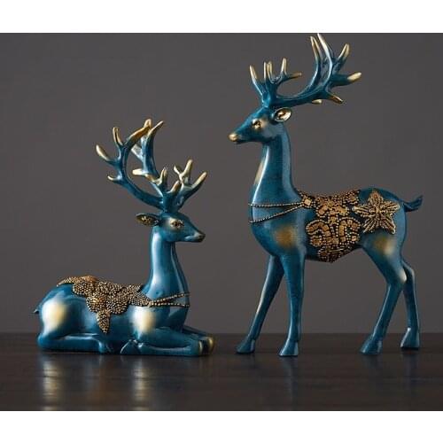 Modern Luxury Resin Deer Ornaments Home Livingroom Figurines Decoration Office Coffee Bar Desktop Furnishing Craft Wedding Gifts
