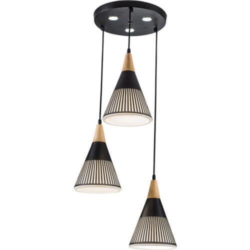 Modern Stripe Style Wood Loft LED Pendant Lights Three Heads For Living Room Lamp Dining Room Hall Luminaire Free Shipping