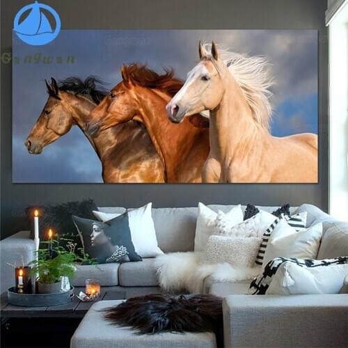 Three Horse Running diamond Painting cross stitch full square round diamond embroidery mosaic Modern Living Room Decoration sale