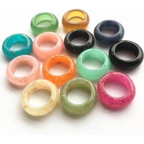 UJBOX US Size 6 Multicolor Gold Foil Resin Rings Bulk Women Geometric Circle Acrylic Wedding Bands Party Jewelry Wholesale Gifts