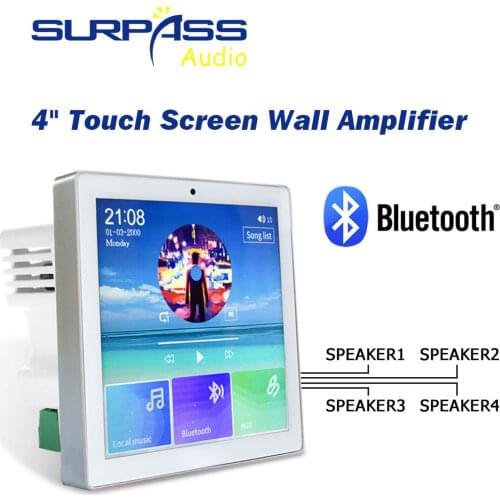 Smart Home Audio 4 Channel Wireless Bluetooth In Wall Amplifier Touch Screen,Flush-mounted Radio,USB Amplifier,Power 4 Speakers