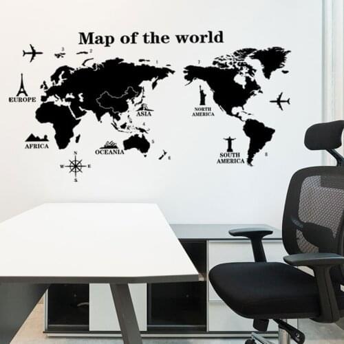 Map of The World Wall Stickers DIY Vinyl Wall Decals for Kids Room Maps Wallpapers Home Decor Black World Maps Home Decoration