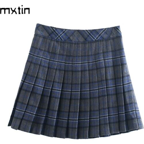 Vintage Chic Plaid Pleated Short Skirt 2021 Fashion A line Back Zipper Ladies Mini Skirts Japan Style Streetwear Faldas Mujer