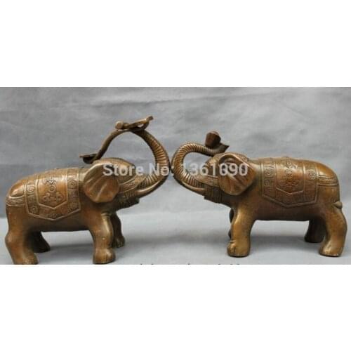 Xd 00743 10" Chinese Bronze Copper FengShui YuanBao JiXiang RuYi Elephant Statue Pair