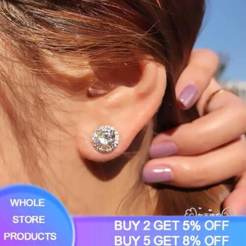 YANHUI Luxury Fashion Stud Earrings Crystal Zircon Round Silver 925 Earrings For Women Female Brincos oorbellen With Gift Box