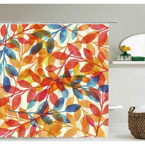 Leaves Green Plants Flower Shower Curtain 3D Print Bathroom Waterproof Polyester Bath Curtains Retro Washable Fabric With Hooks