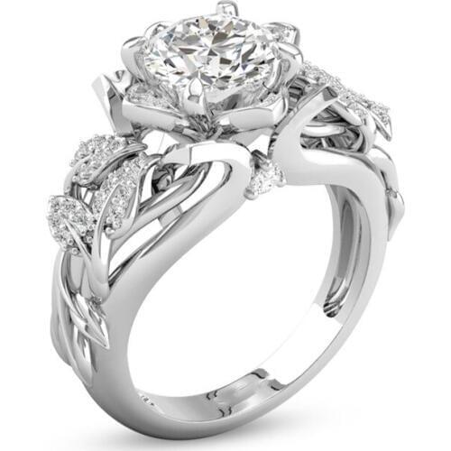Hainon Rose Flower Wedding Rings Silver Color Luxury Rings For Women Shining Crystal Ring Fashion Engagement Rings Jewelry