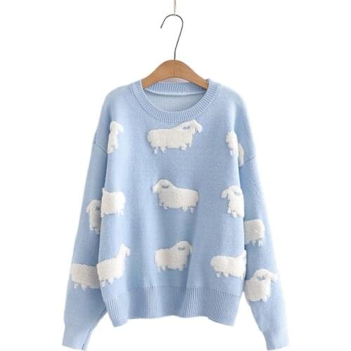 Winter Urban Leisure Korean Womens O-Neck Loose Sweater Cartoon Embroidery Long Sleeve Knitted Sweaters 2011954