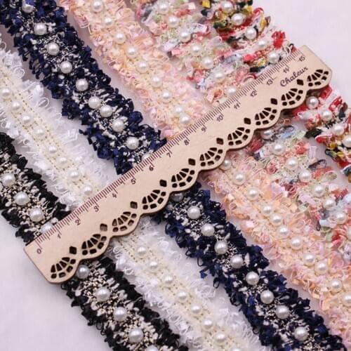 1 Yarn Imitation Pearl Beaded Lace Ribbons Polyester Braided Trim Garment For DIY Handmake Clothes Decoration Supplies