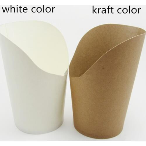100pcs/lot-6x7.3x12cm 12oz Disposable white kraft paper french fries cup Fried Chicken Wings Popcorn Dessert storage Box