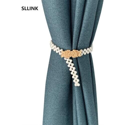 2pcs European Entry Lux Metal Curtain Bandage Pearl Tied Rope Living Room Bedroom Soft Furnishings Curtain Buckle curtain