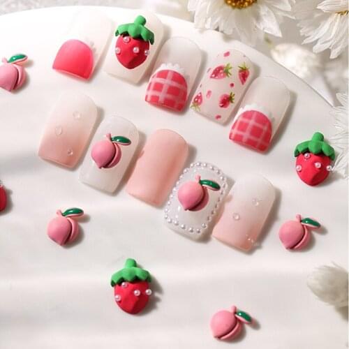 2pcs Peach 3D Cute Fruit Nail Studs Japanese Stawberry Manicure Summer Candy Pink Nails Decoration DIY Nail Art Nail Salon