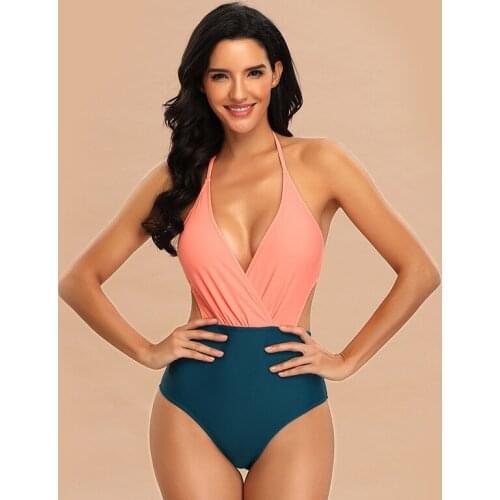 2021 New Womens Sexy Bikini Set Woman One-Piece Stitching Sleeveless V-Neck Swimsuit Swimwear SW399