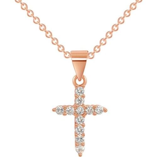 2021 Luxury Jewelry Crystal Cross Pendant Necklace Bling Rose Gold CZ Crystal Cross Pendant Necklace For Love