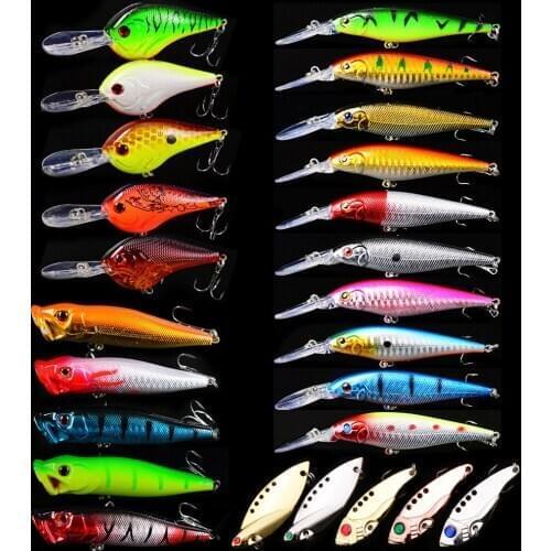 25pcs/lot Minnow Crankbait Artificial Hard VIB Fishing Bait Lures Mix Color 6-11.5cm Fishing Tackle Wobble Lures Pesca