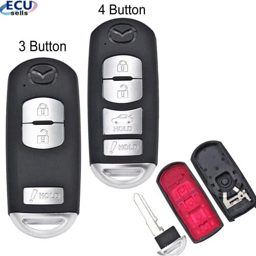 3/4 Buton Smart Remote Car Key Shell Fob Red Hold for Mazda 3 6 CX-3 CX-5 Axela Atenza With Emergency Key Blade