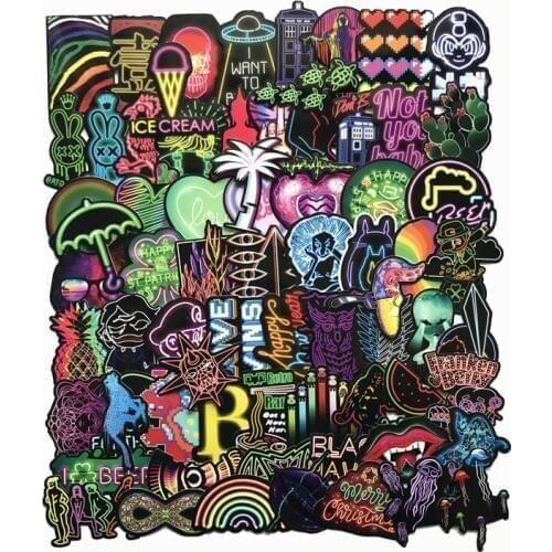 75pcs Mixed funny neon led light dazzling cartoon waterproof stickers laptop decal fridge skateboard doodle stickers
